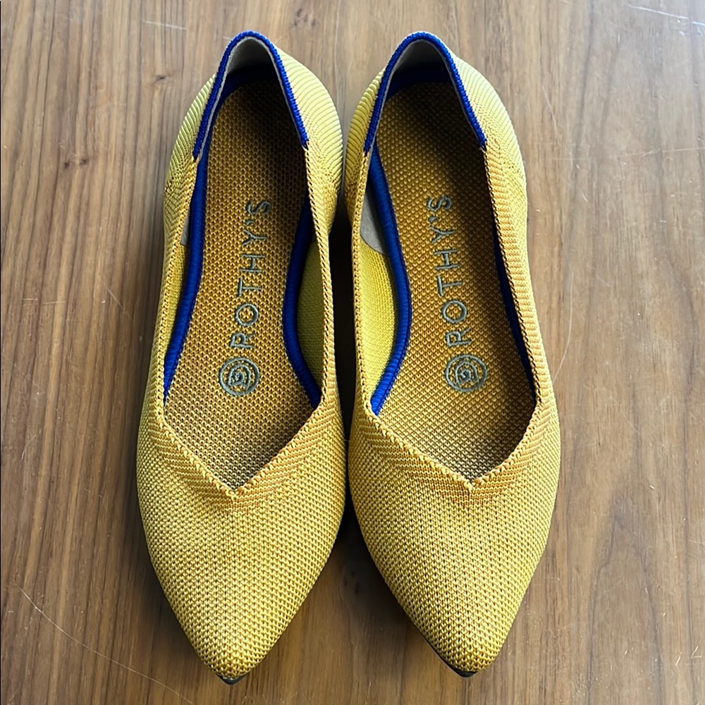 Rothy's Yellow and Blue Pointed-Toe Flats